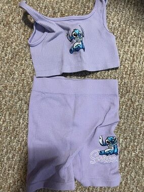Primark Lilac Ribbed Stitch Cropped Tank & Bike Shorts Set